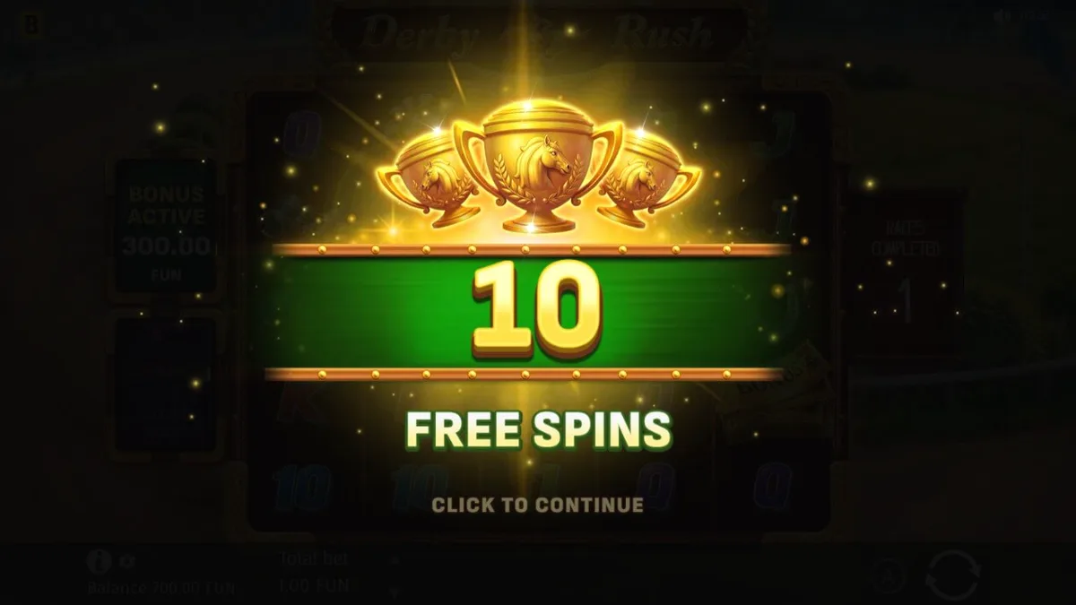 Tampilan visual slot Derby Rush dengan tema pacuan kuda yang mewah dan elegan