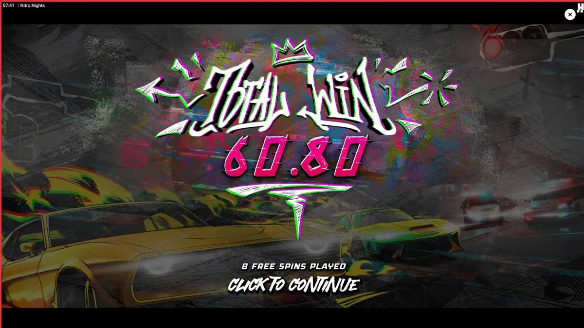 Tampilan visual slot Nitro Nights dengan tema balap jalanan neon
